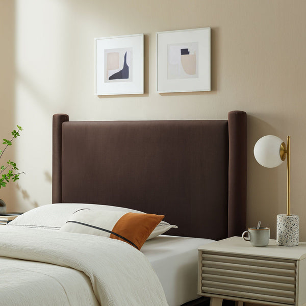 Rael Performance Velvet Headboard - Twin, Chocolate Brown