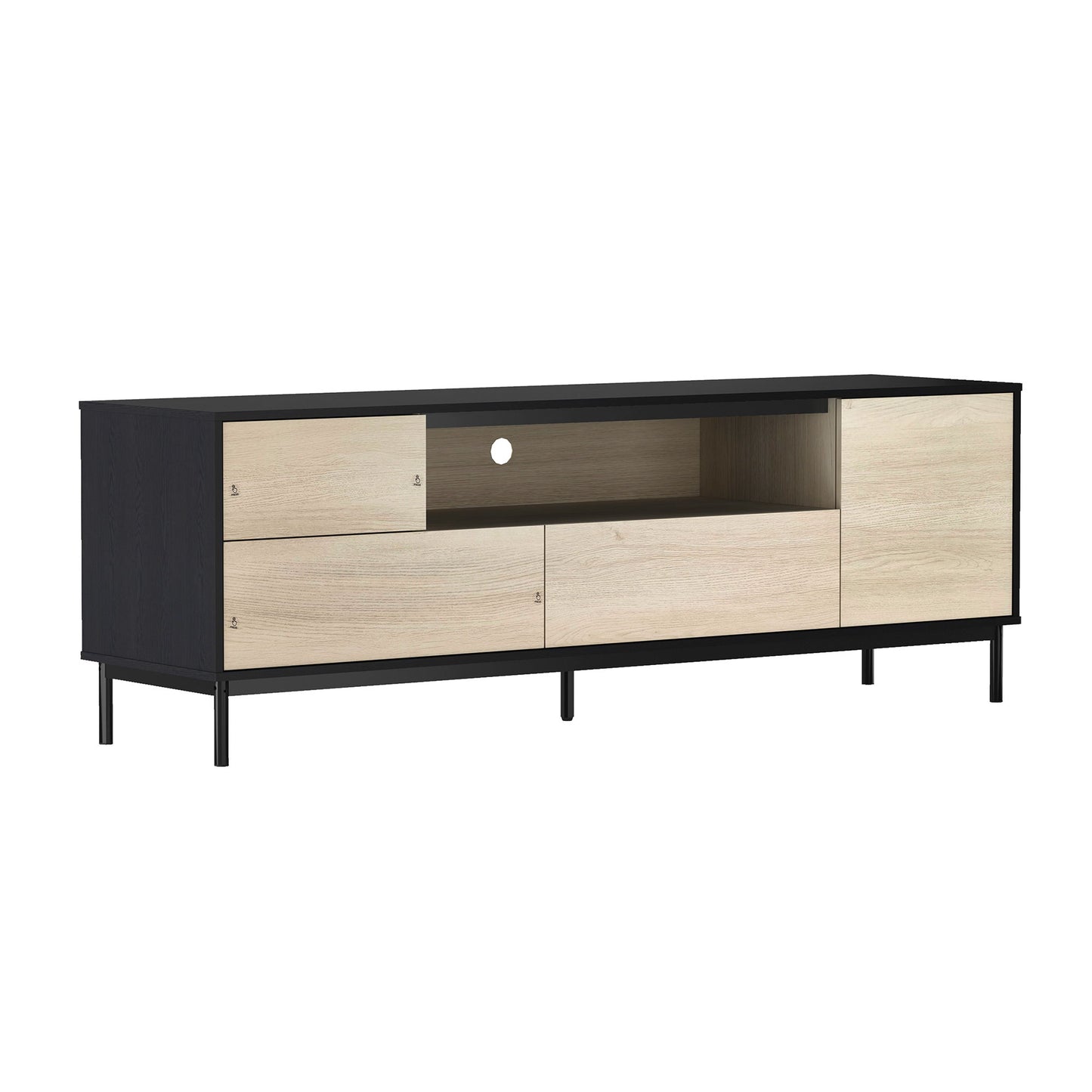 Arvon - 71" TV Stand With Metal Legs - Black and Natural
