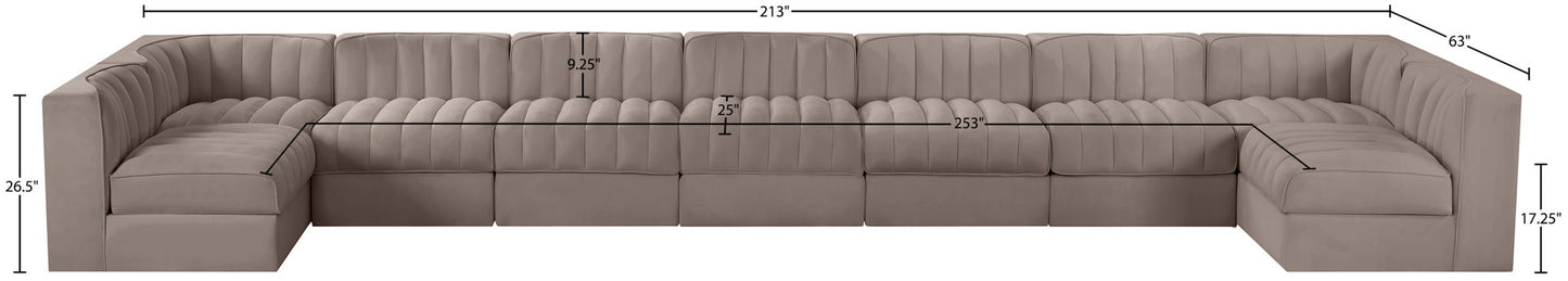 Rummi - Armless Velvet Performance Fabric Upholstered 9 Piece Modular Sectional