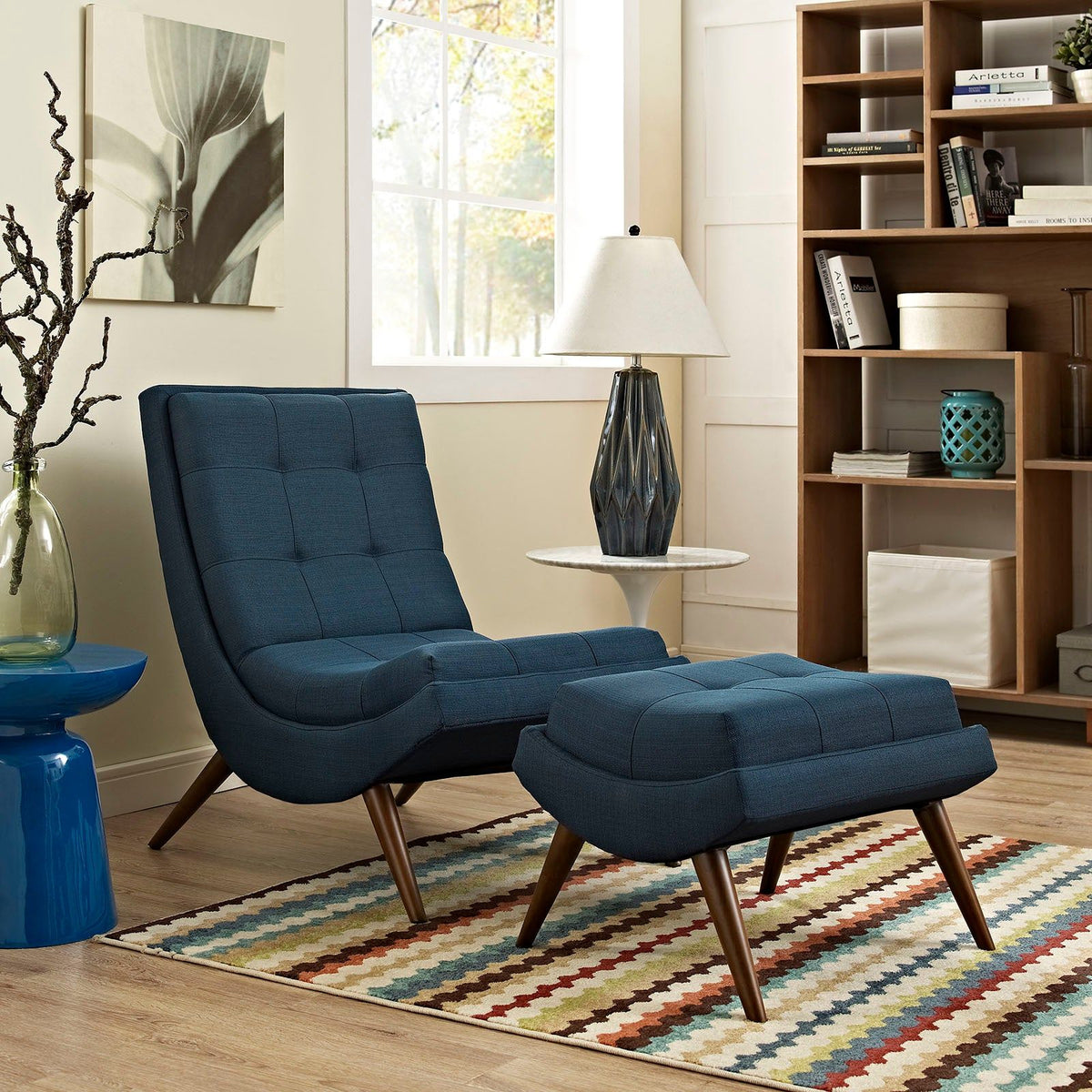 Ramp Upholstered Fabric Lounge Chair Set - Azure