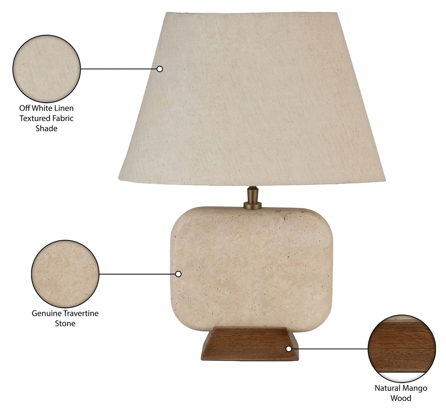 Solis - 14" Genuine Marble And Mango Wood Base With Linen Textured Fabric Shade Table Lamp