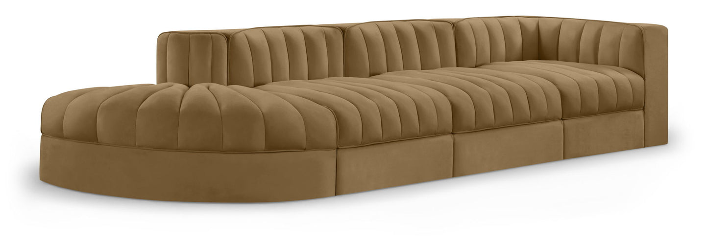 Rummi - Velvet Performance Fabric Upholstered 4 Piece Modular Sectional With Reverse Corner Chair