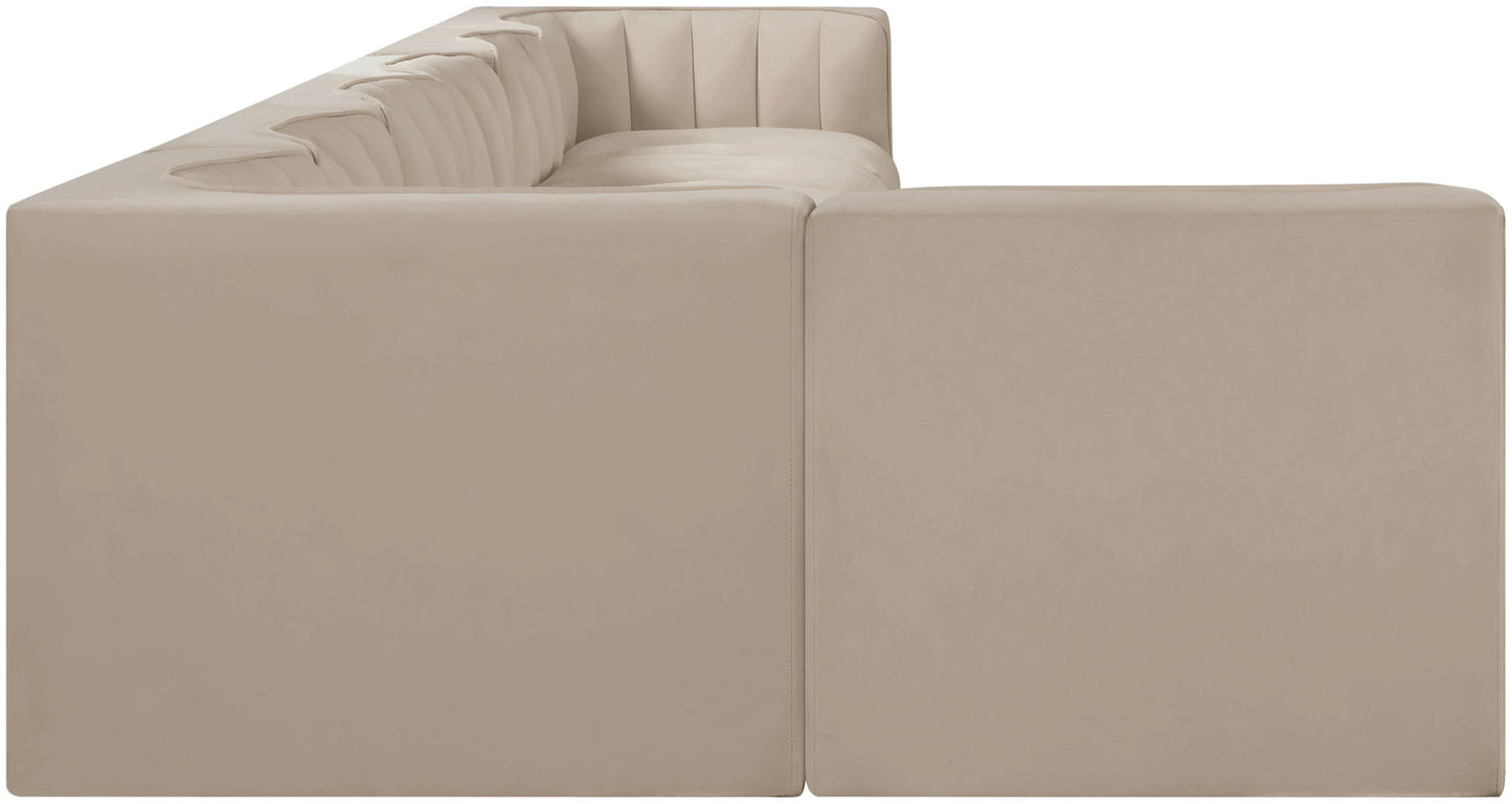 Rummi - Velvet Performance Fabric Upholstered 7 Piece Modular Sectional, L-Shaped (Right)