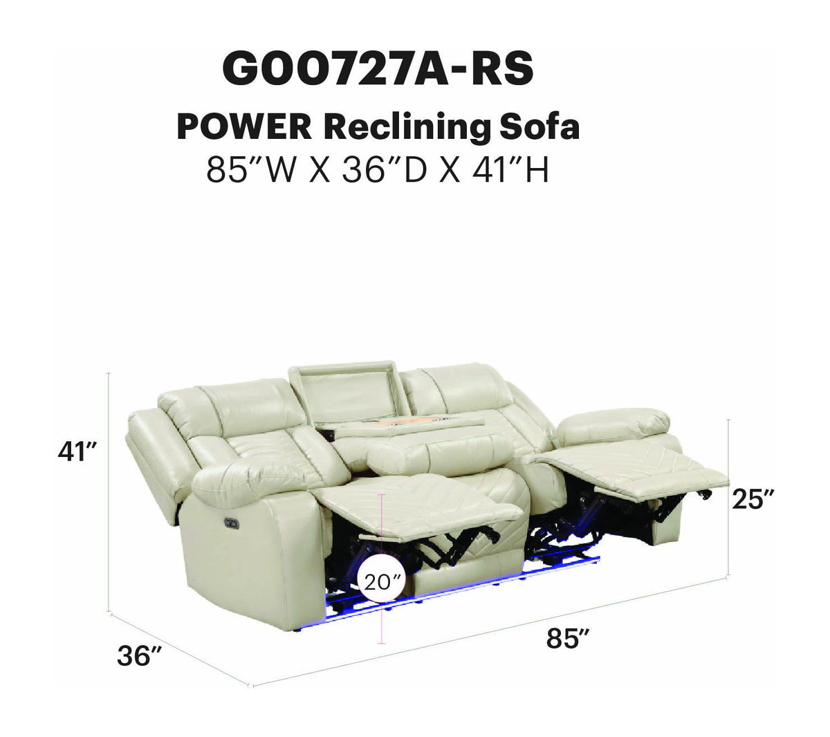 Glory Furniture - Sensa - Power Reclining Sofa With Table And LED Belt