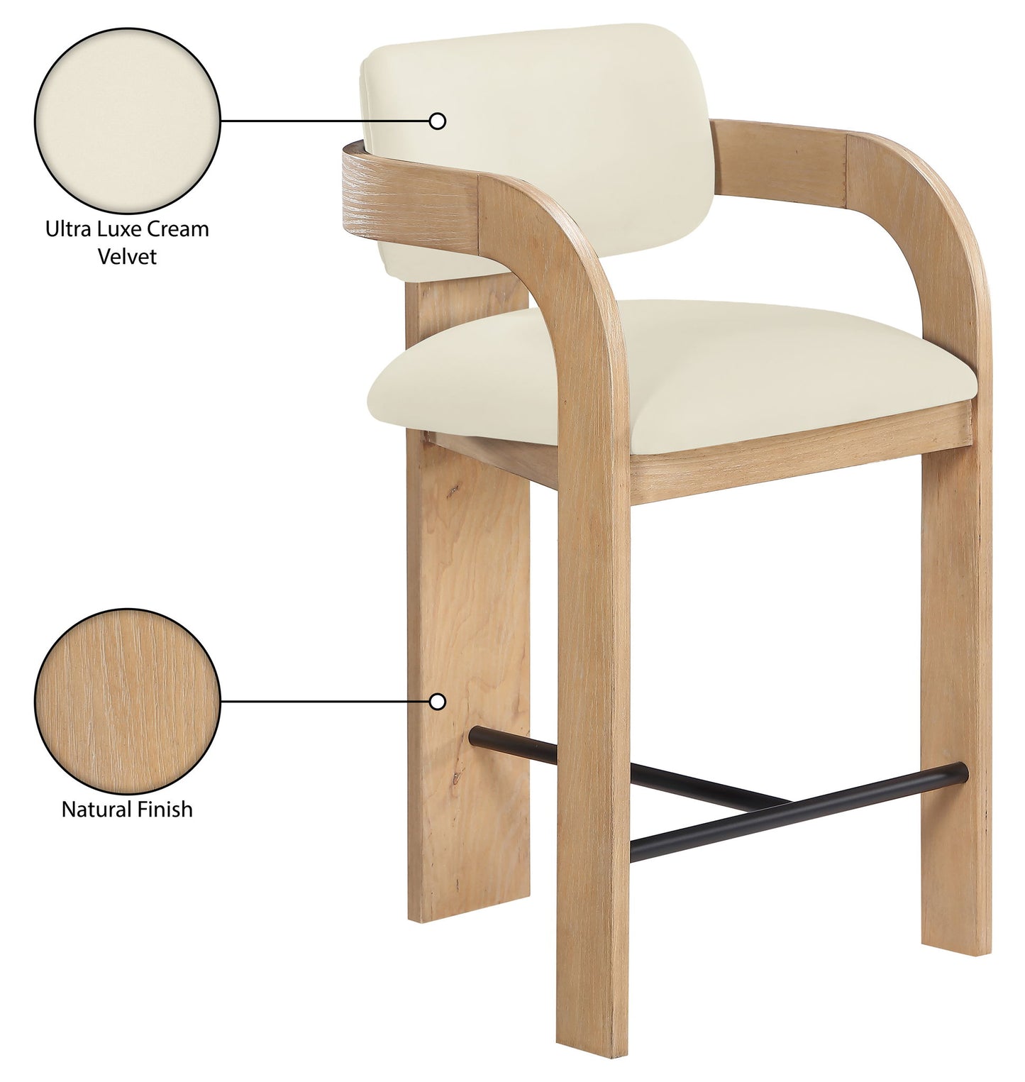 Cedra - Velvet Performance Fabric Upholstered Counter Stool - Natural Frame