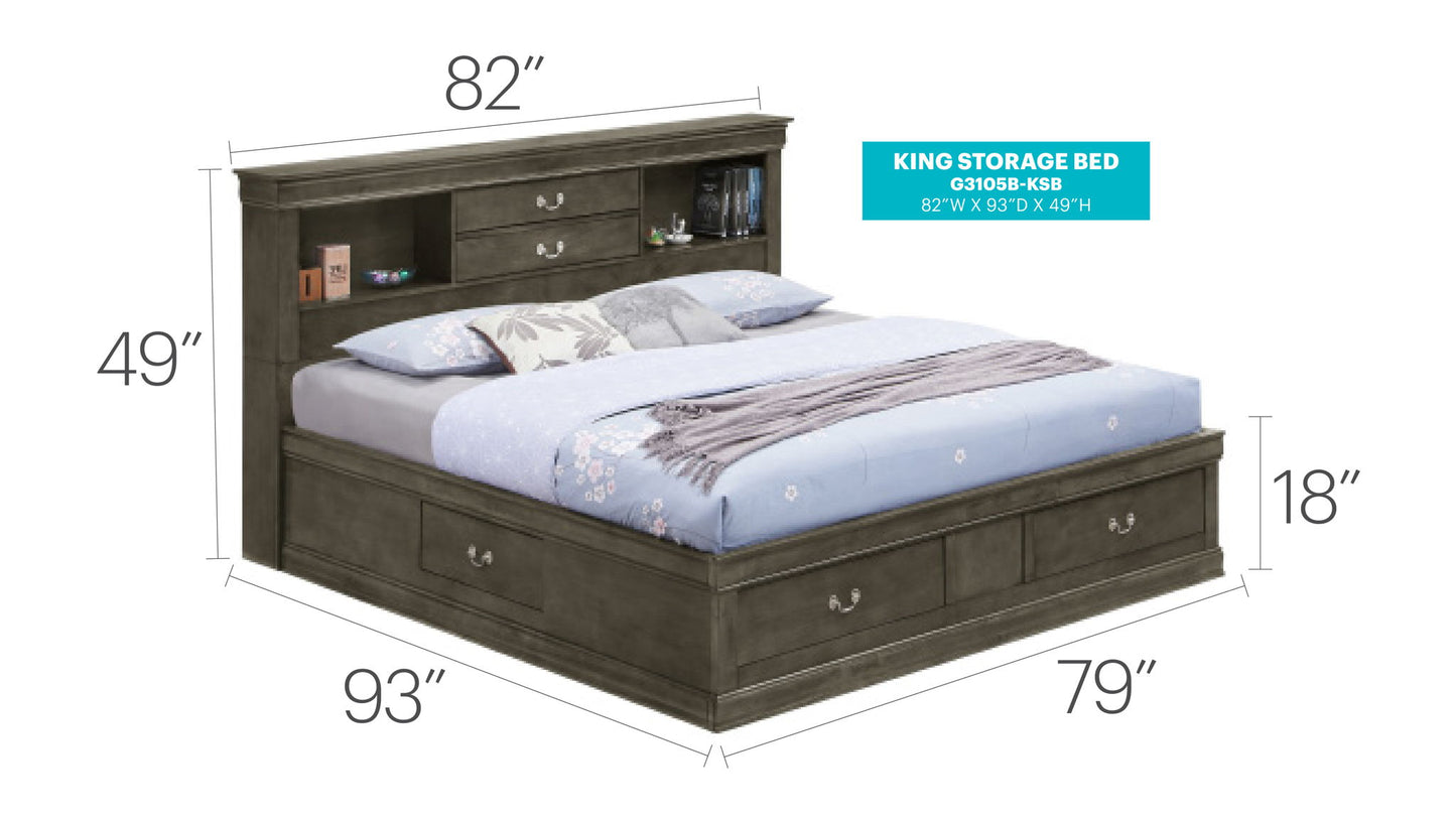 Glory Furniture - Louis Phillipe - Bookcase Storage Bed