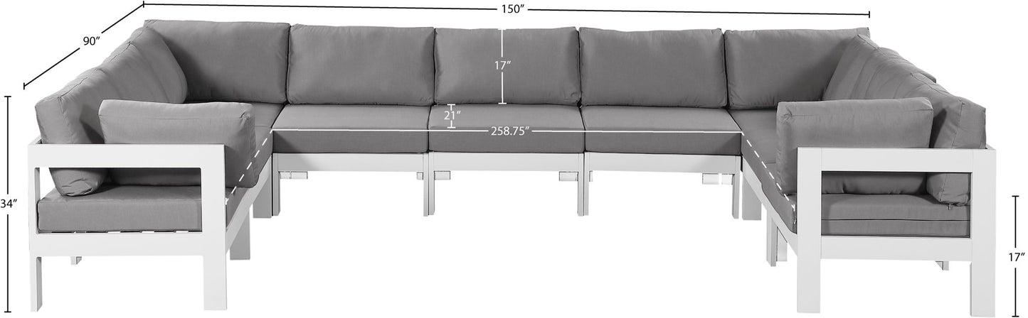 Nizuc - Outdoor Patio 9 Piece Modular Sectional With White Frame