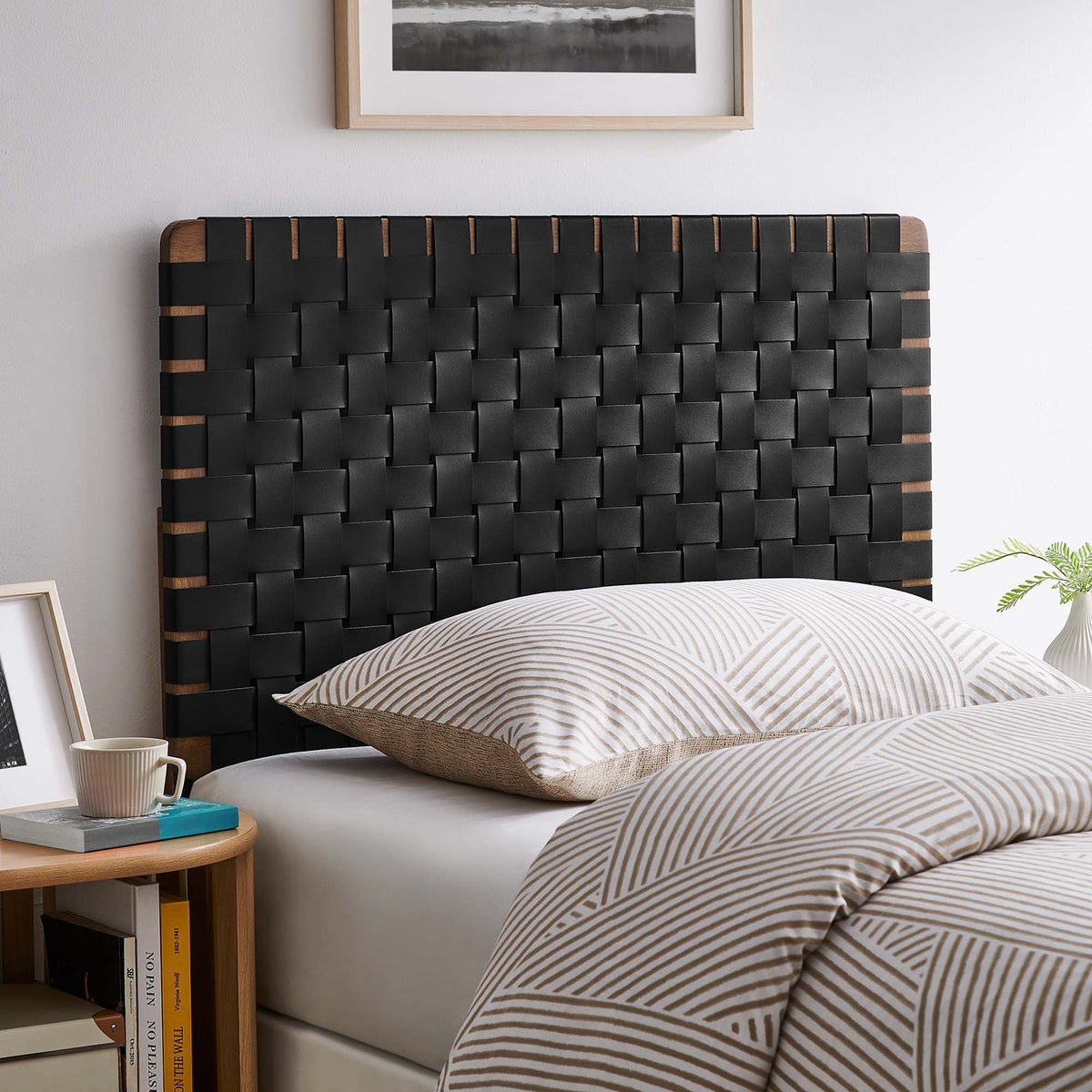 Sparta Weave Vegan Leather Headboard - Twin, Walnut Black