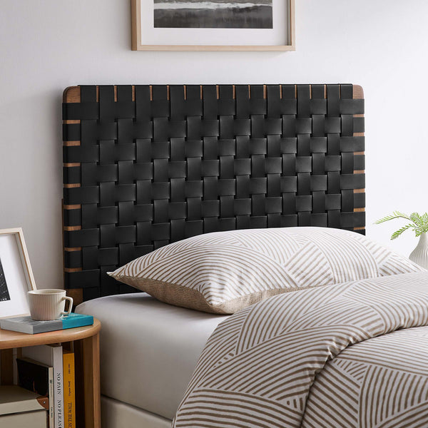 Sparta Weave Vegan Leather Headboard - Twin, Walnut Black