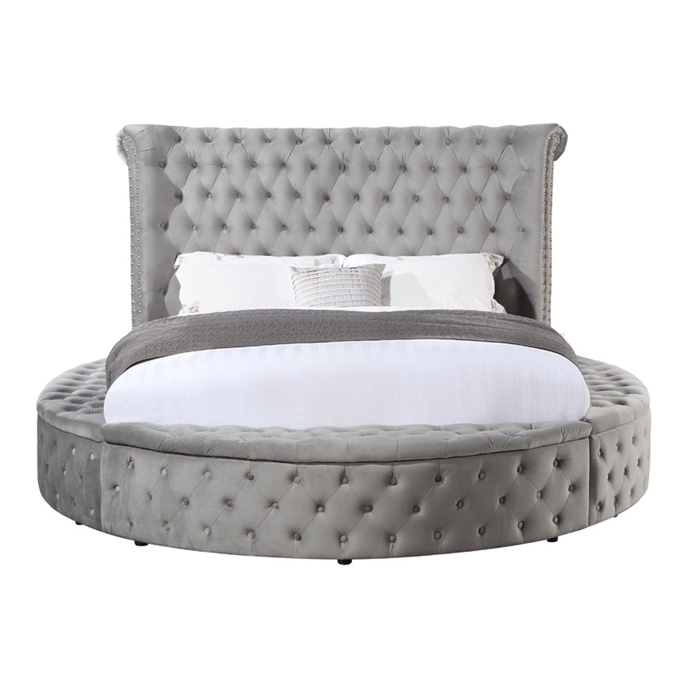 Gaiva - Queen Bed With Storage - Gray Velvet