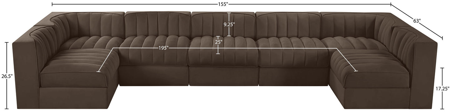 Rummi - Velvet Performance Fabric Upholstered 7 Piece Modular Sectional (With 2 Corner Chairs)