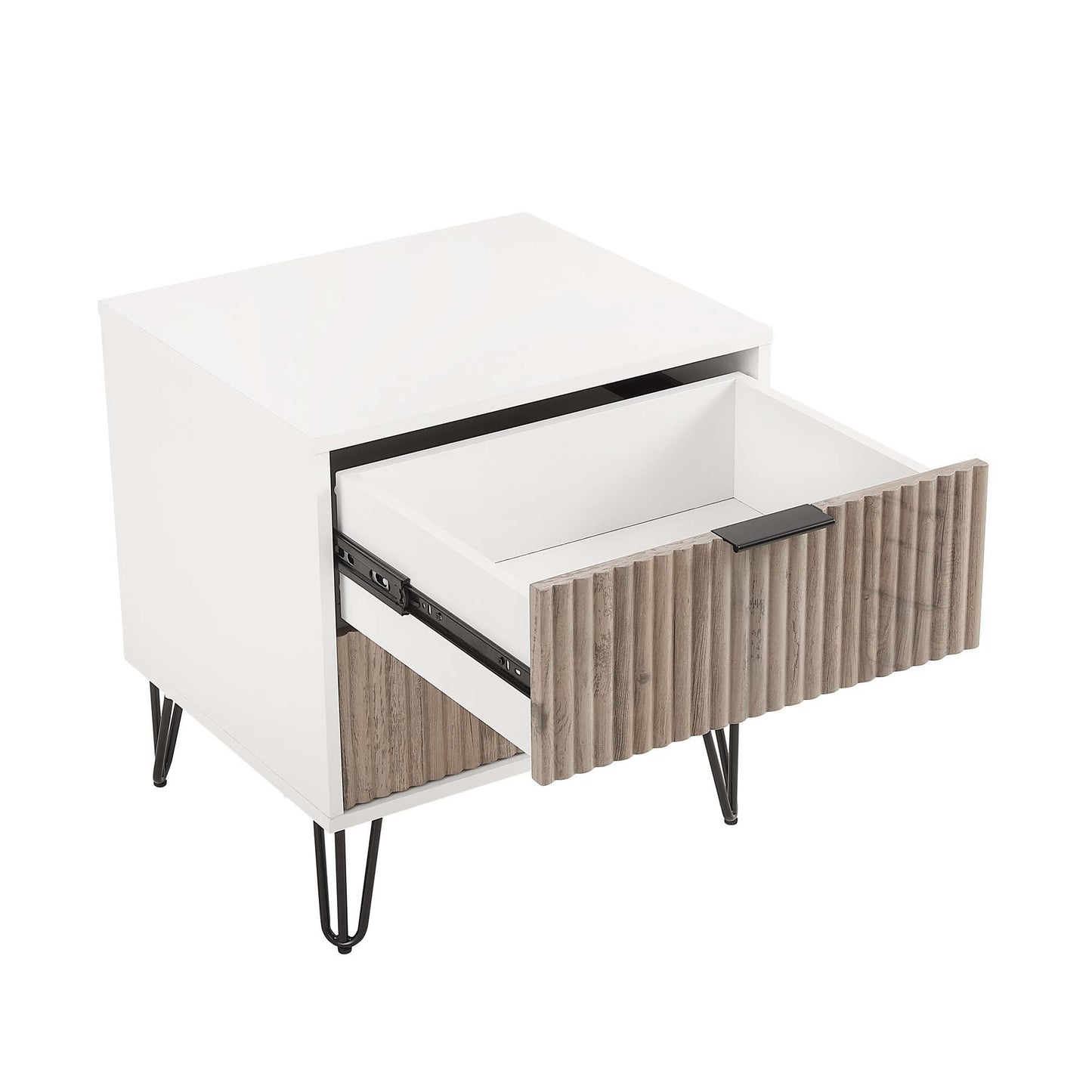 Manhattan Dumbo - Fluted 2-Drawer Nightstand With White Frame