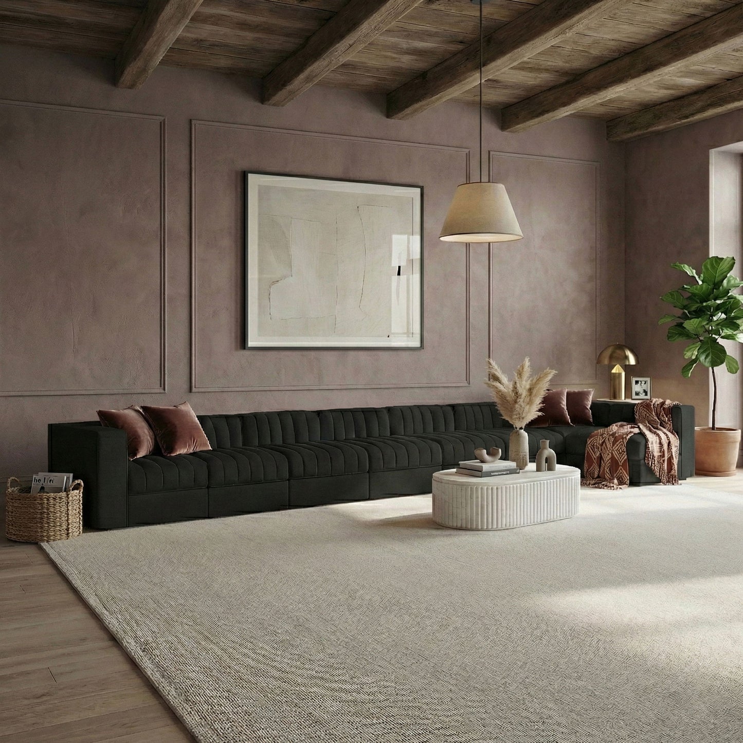 Rummi - Velvet Performance Fabric Upholstered 8 Piece Modular Sectional, L-Shaped (Right)