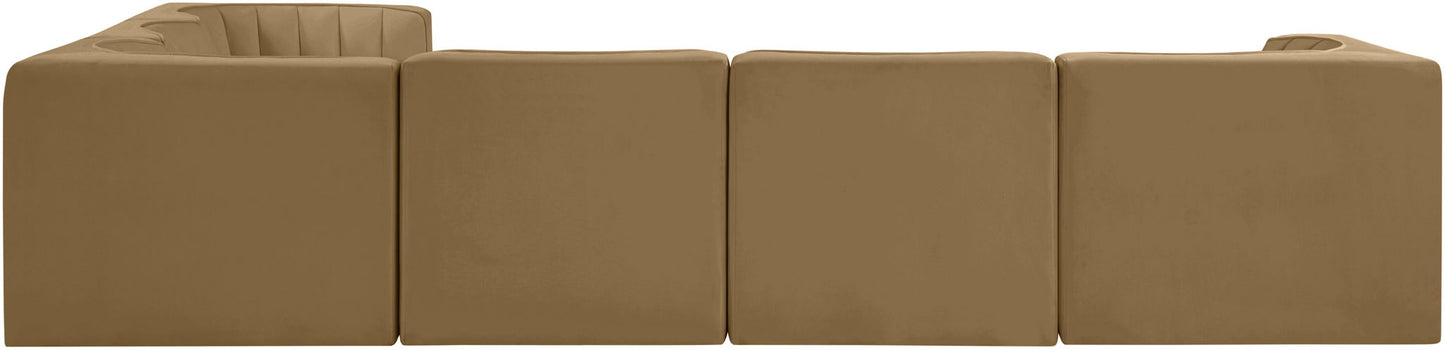 Rummi - Velvet Performance Fabric Upholstered 6 Piece Modular Sectional (With 3 Corner Chairs)