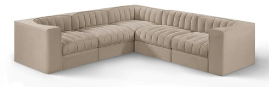 Rummi - Symmetrical Velvet Performance Fabric Upholstered 5 Piece Modular Sectional