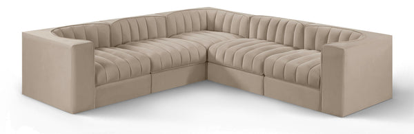 Rummi - Symmetrical Velvet Performance Fabric Upholstered 5 Piece Modular Sectional