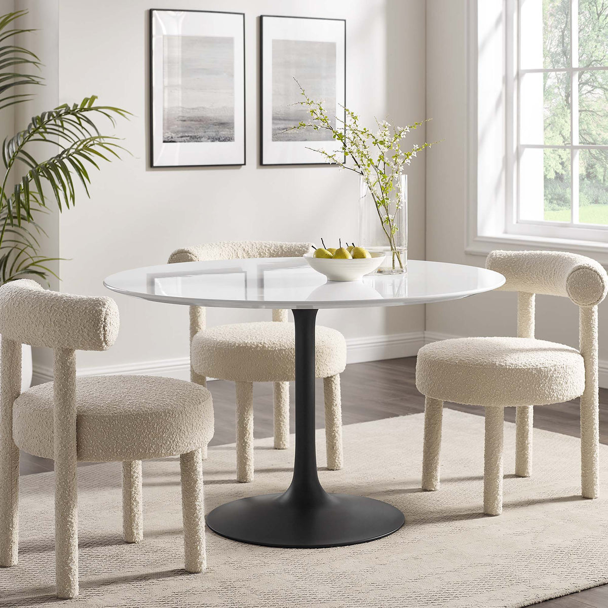 Lippa Round 48" Dining Table - Wood, Black White