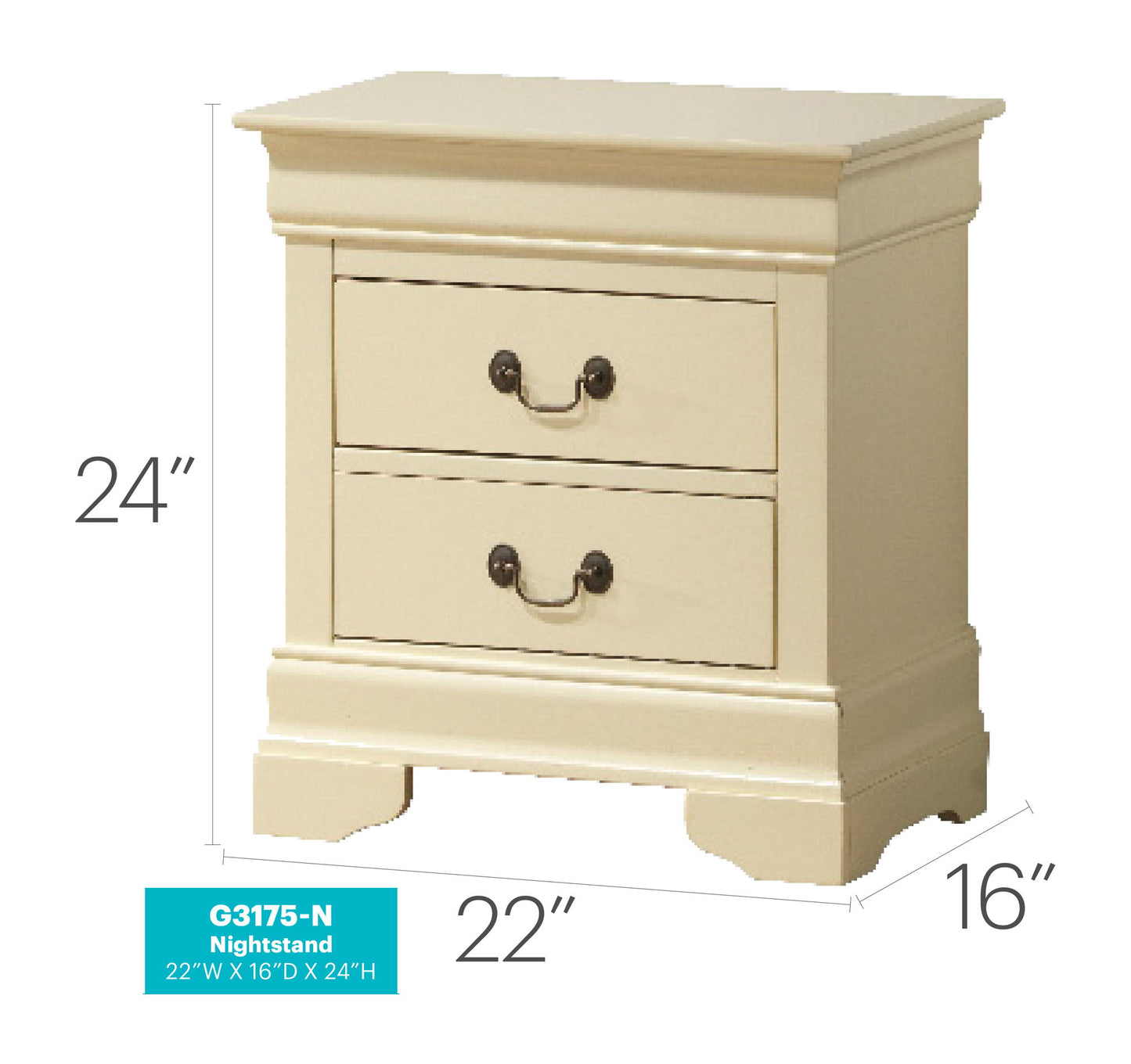 Glory Furniture - Louis Phillipe - 2 Drawer Nightstand