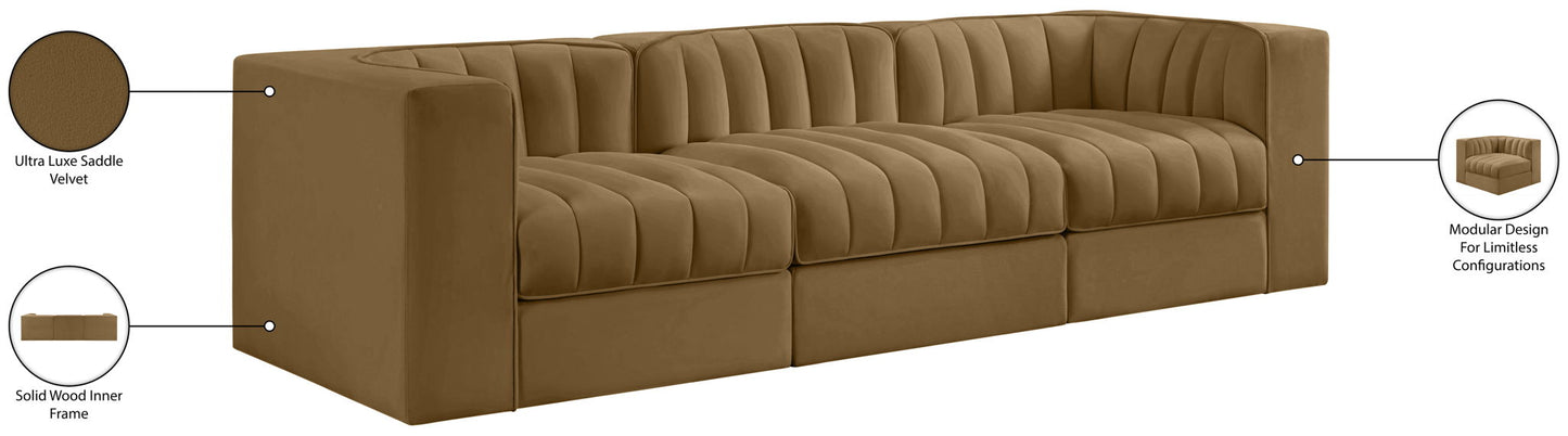 Rummi - Velvet Performance Fabric Upholstered 3 Piece Modular Sofa