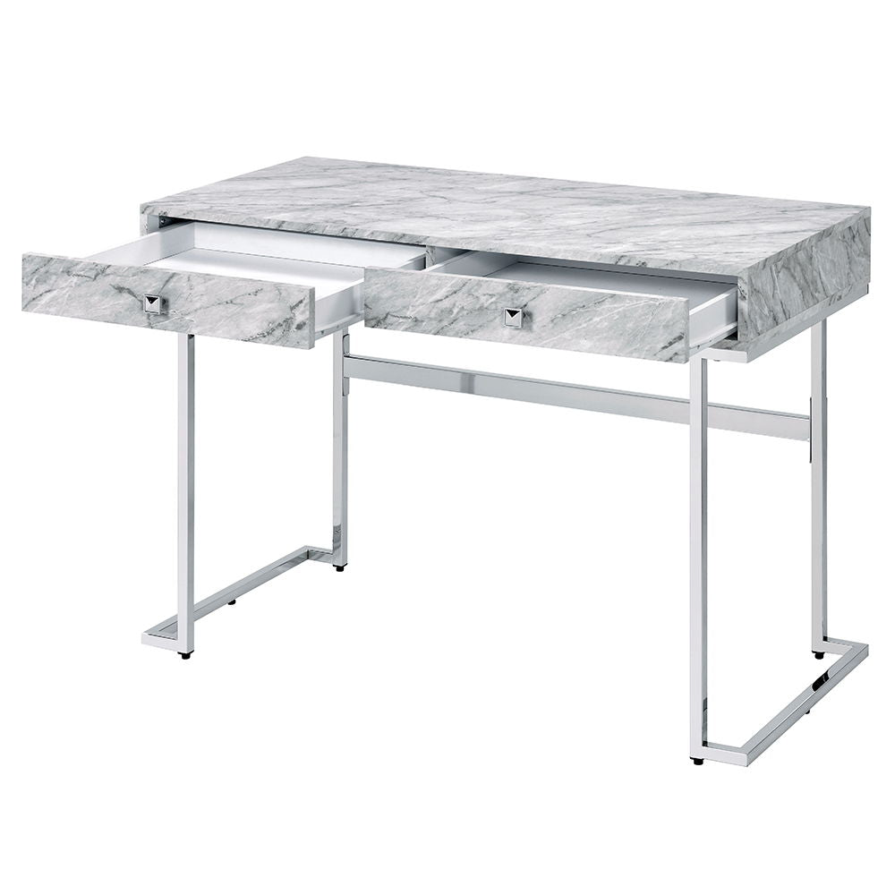 Tigress - Writing Desk - White Printed Faux Marble Top & Chrome