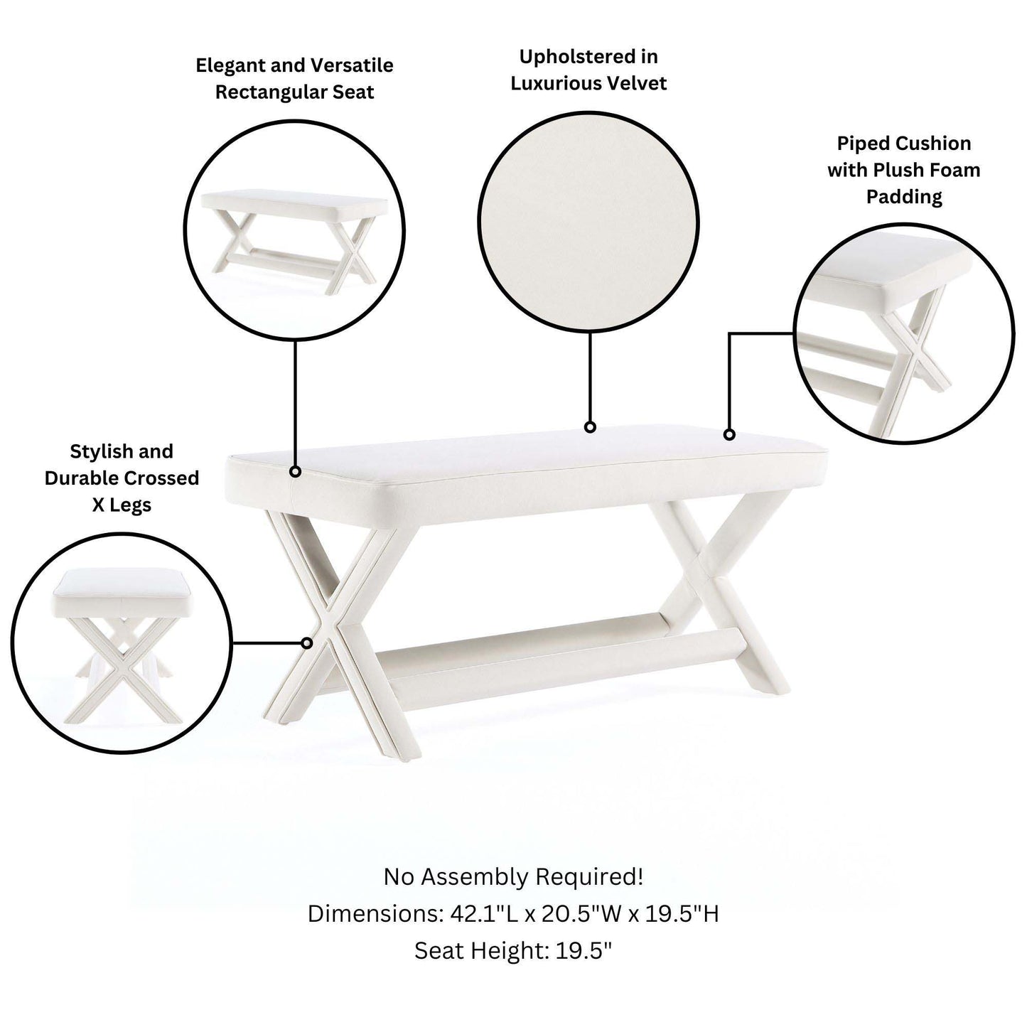 Manhattan Abigail - Velvet Accent Bench