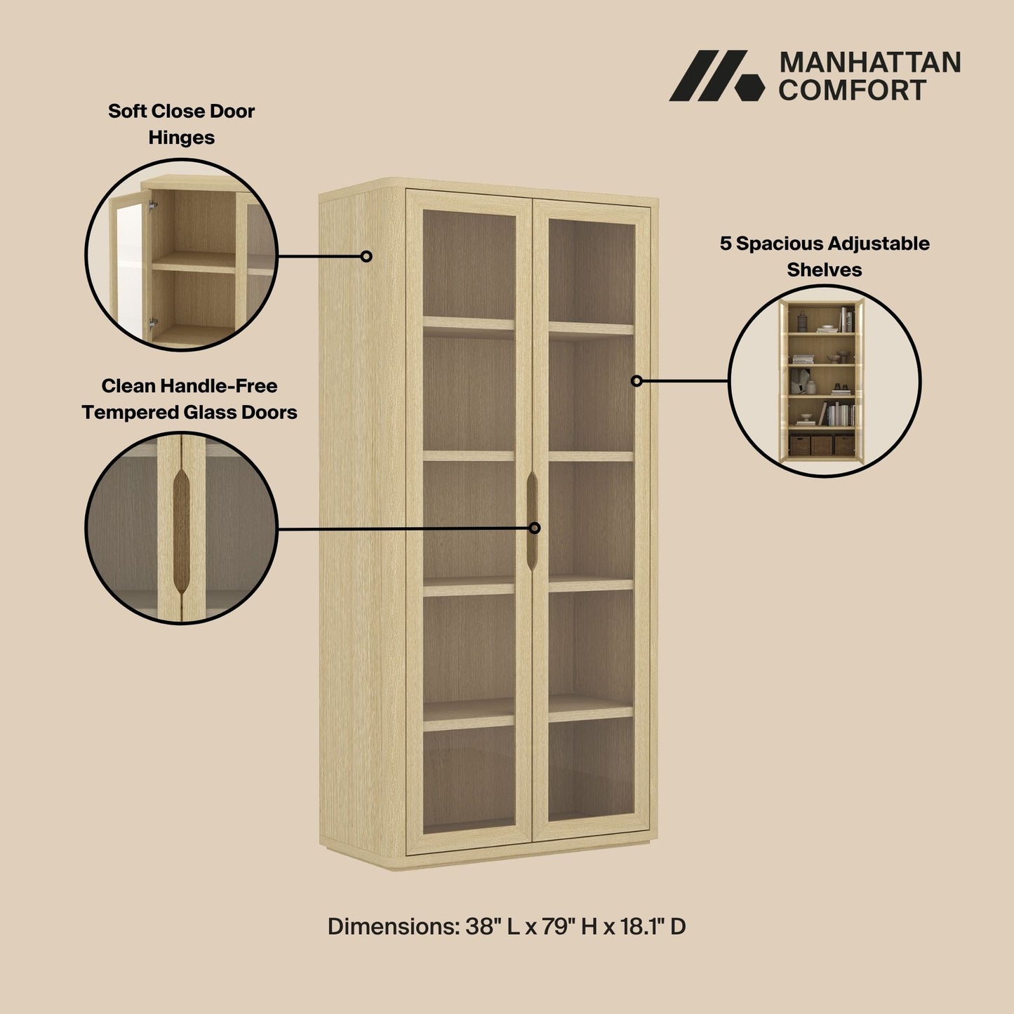 Manhattan Rivington - Bookcase Cabinet With Glass Doors