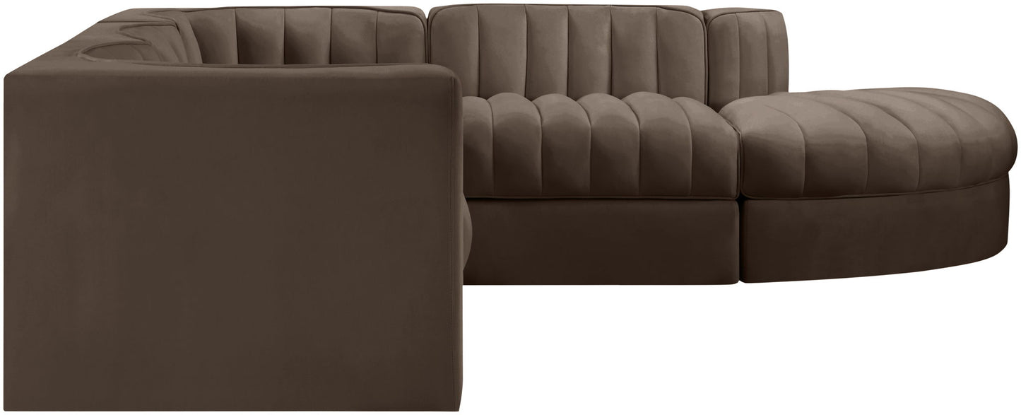 Rummi - Velvet Performance Fabric Upholstered 5 Piece Modular Sectional