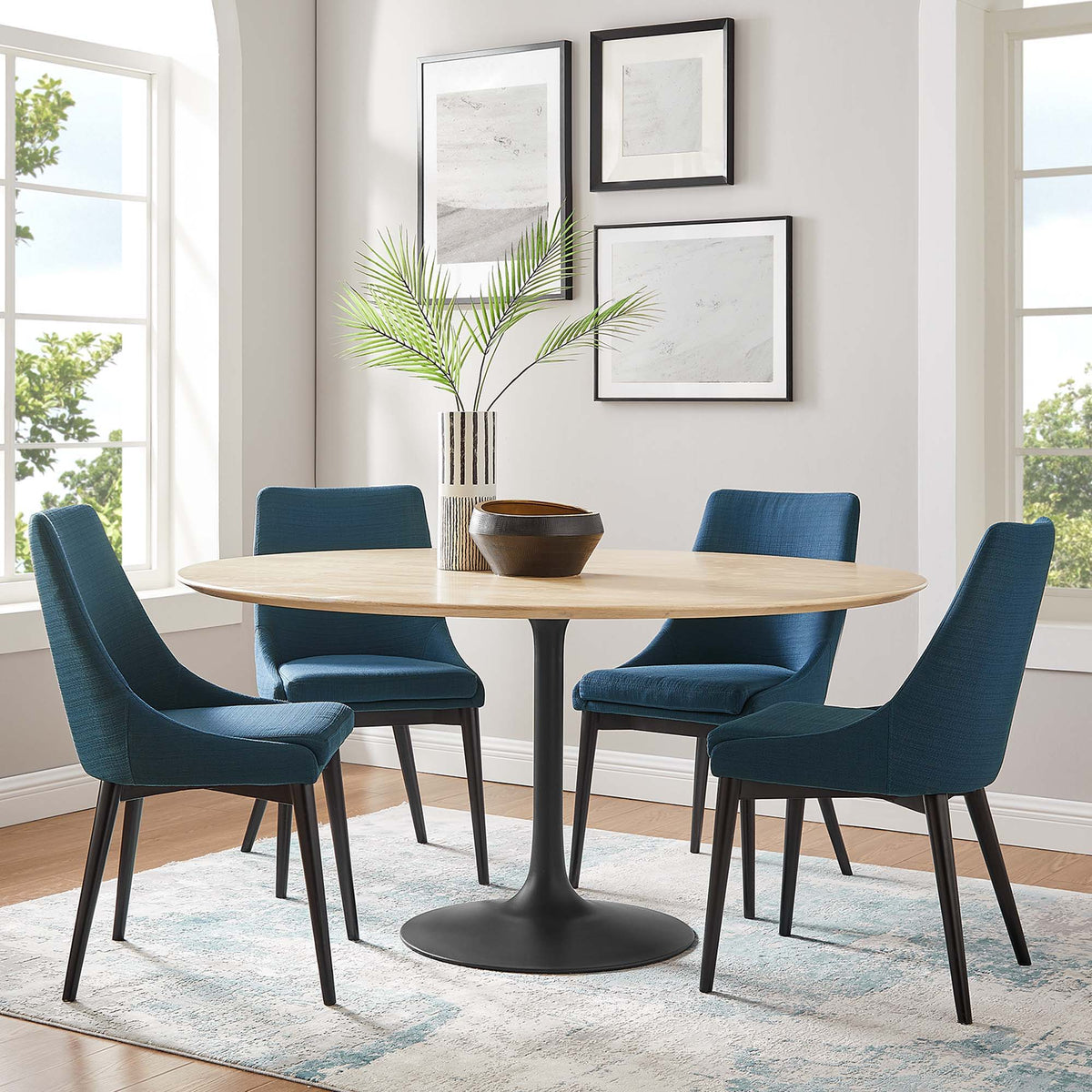 Lippa Round 60" Dining Table - Wood, Black Natural