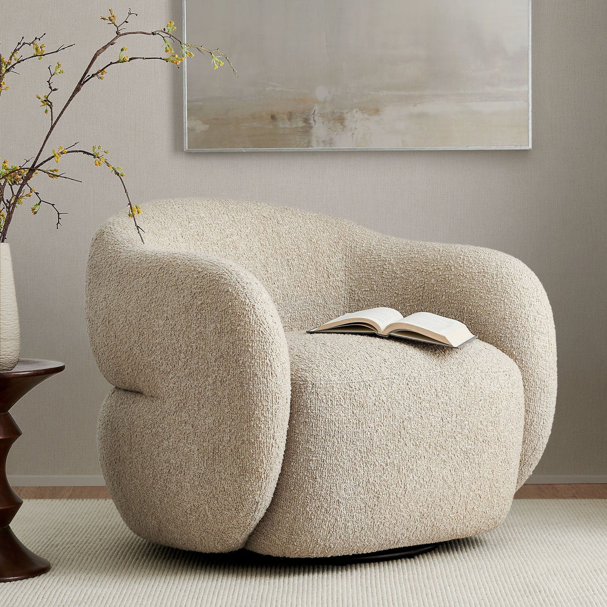 Selby Textured Woven Fabric Swivel Accent Chair - Linen