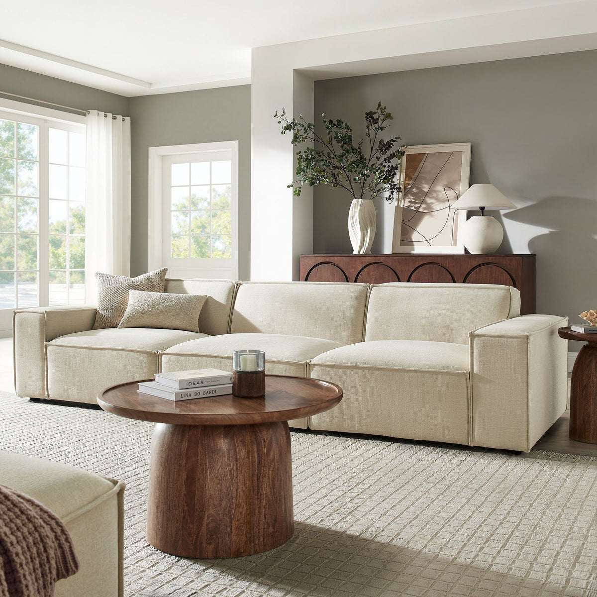 Restore 3-Piece Performance Fabric Upholstered Modular Sofa Set - Ecru