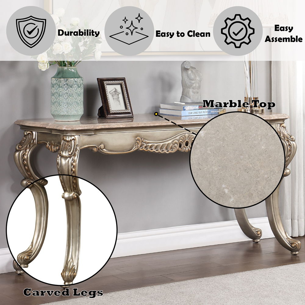 Miliani - Sofa Table With Marble Top - Natural Marble Top & Antique Bronze