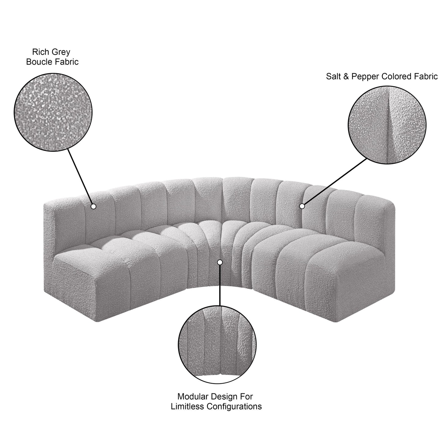 Arc - Boucle Fabric 4 Piece Corner Modular Sofa