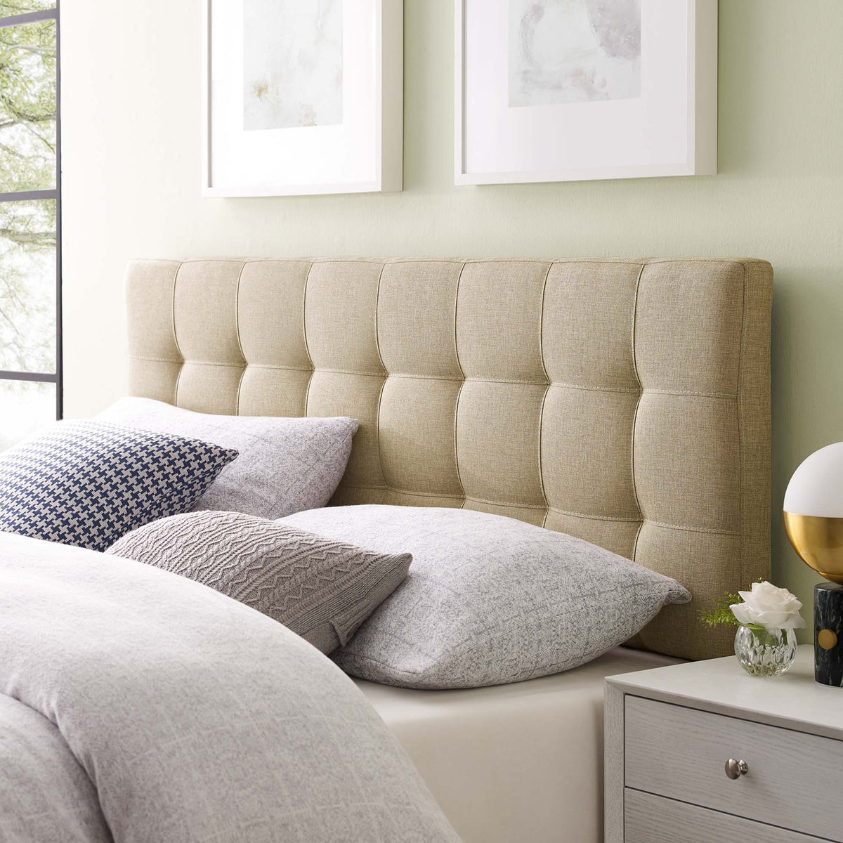 Lily Upholstered Fabric Headboard - King, Beige