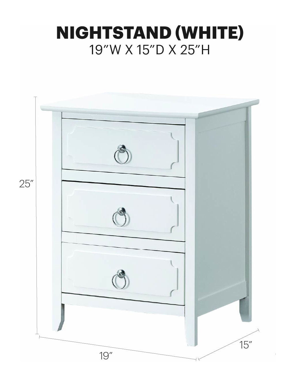Daniel - 3 Drawer Wood Nightstand - White