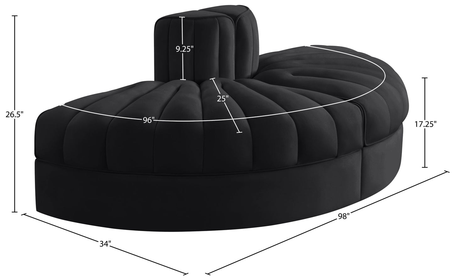 Rummi - Velvet Performance Fabric Upholstered 2 Piece  Rounded Modular Loveseat