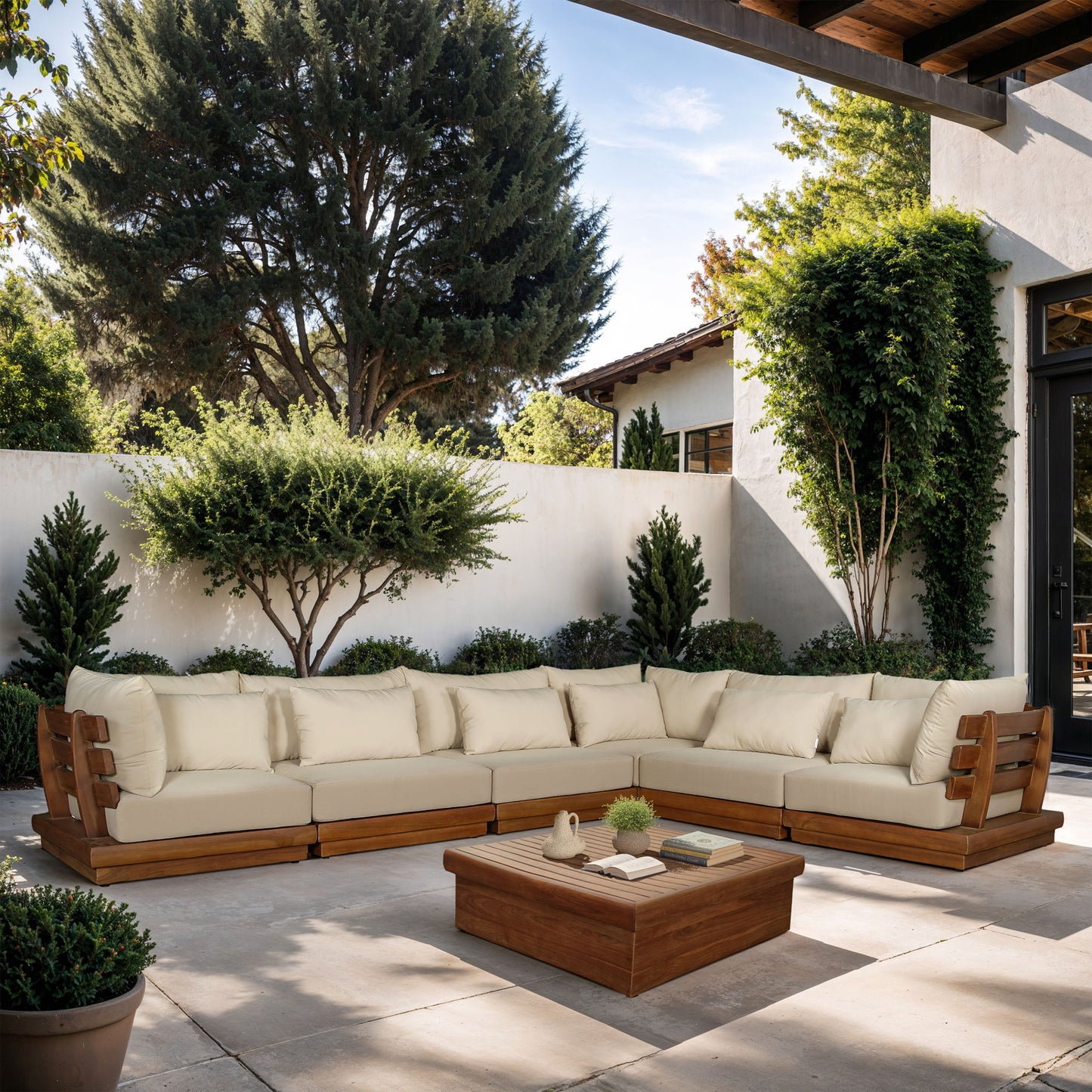 Mirella - 6 Piece Water Resistant Fabric Upholstered Outdoor Patio Modular Sectional
