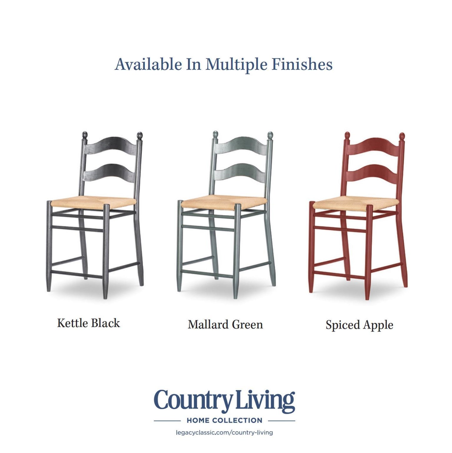 Vintage Market - Rush Seat Ladder Back Counter Height Chair (Set of 2) - Kettle Black