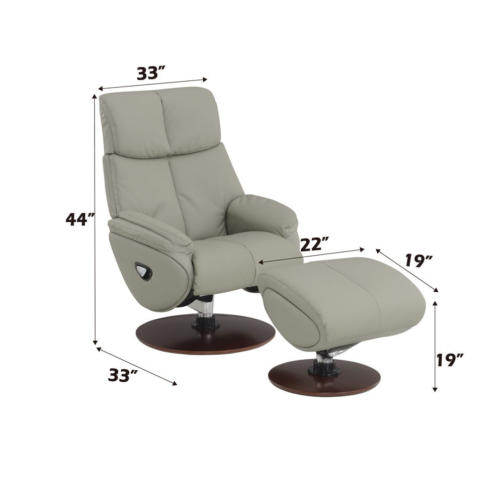 Kandoro - Motion Accent Chair With Swivel & Ottoman - Gray Leather & Brown Base
