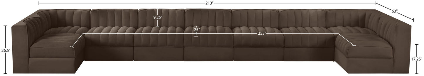 Rummi - Armless Velvet Performance Fabric Upholstered 9 Piece Modular Sectional