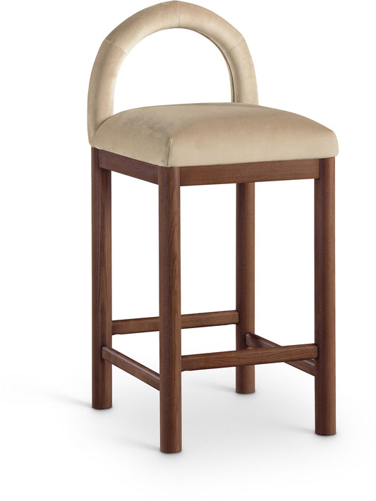 Conrad - Velvet Counter Stool With Brown Legs