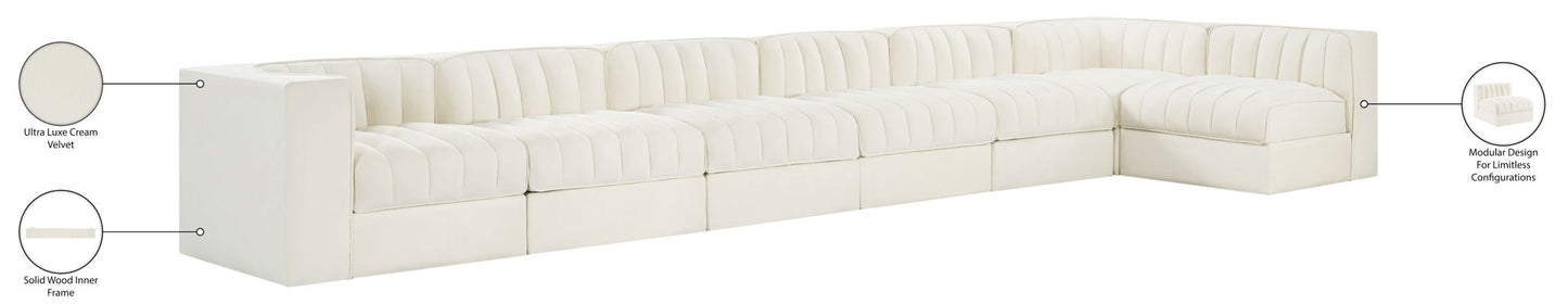 Rummi - Velvet Performance Fabric Upholstered 7 Piece Modular Sectional, L-Shaped (Right)