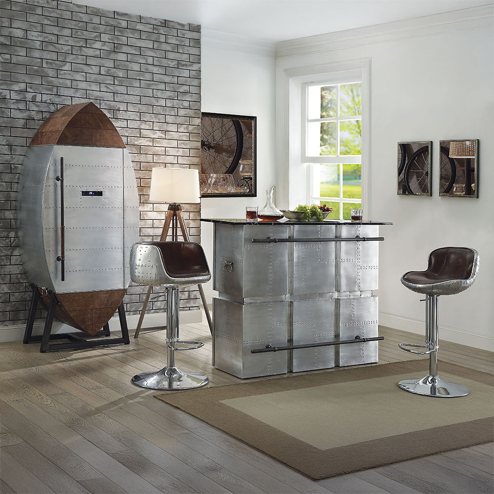 Brancaster - 41" Adjustable Stool With Swivel - Vintage Brown Top Grain Leather & Aluminum