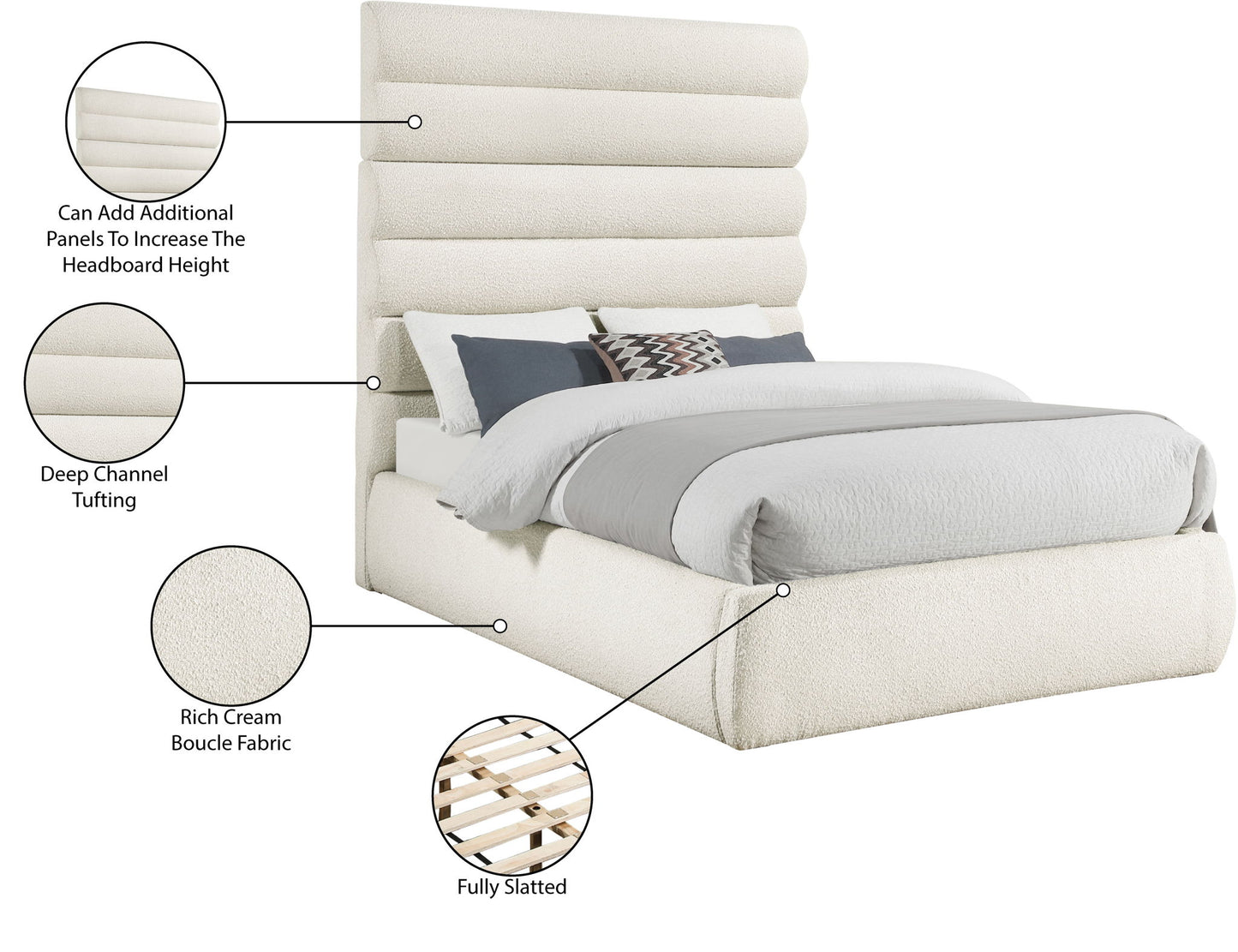 Adam - Boucle Fabric Bed With 70.5" Headboard