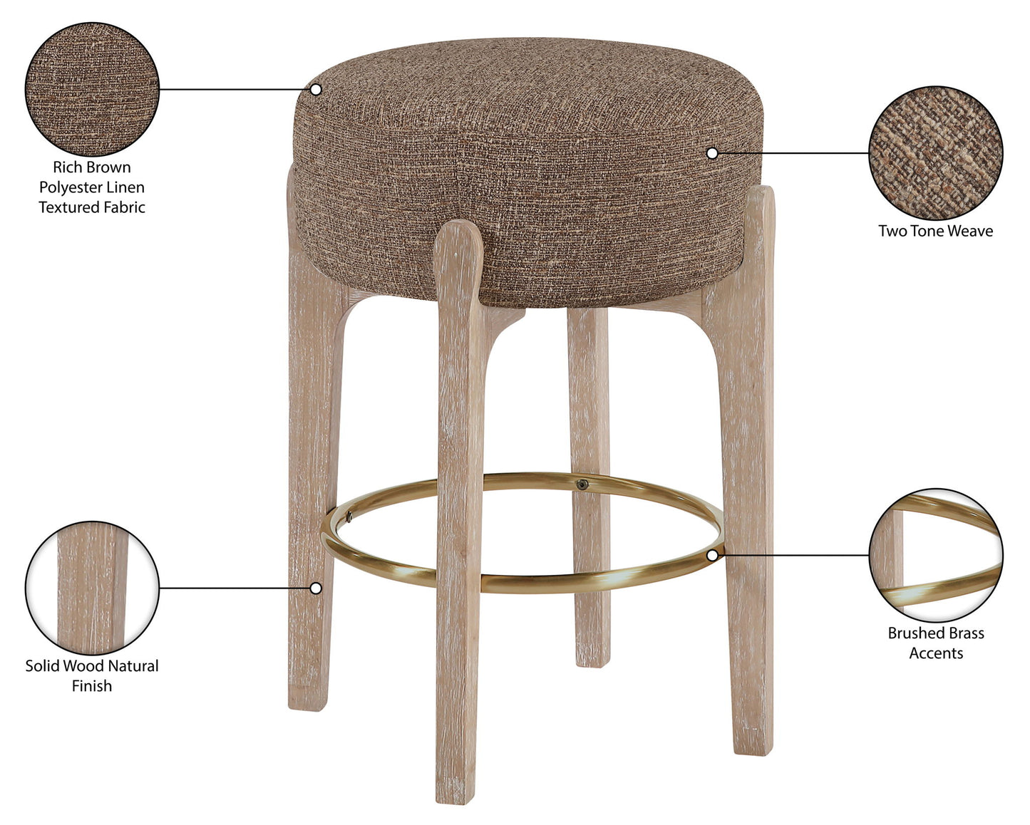 Torino - Backless Counter Stool With Brushed Natural Base (Set of 2)