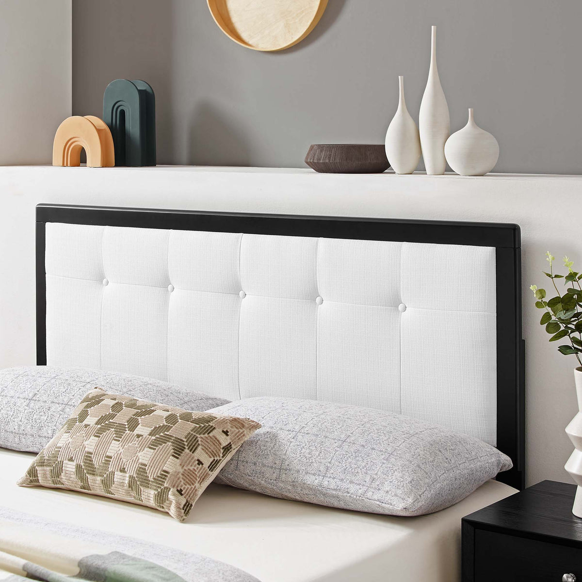 Draper Tufted Fabric and Wood Headboard - King, Black White