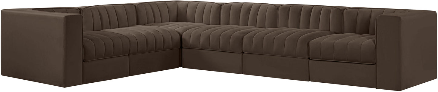 Rummi - Velvet Performance Fabric Upholstered 6 Piece Modular Sectional (With 3 Corner Chairs)