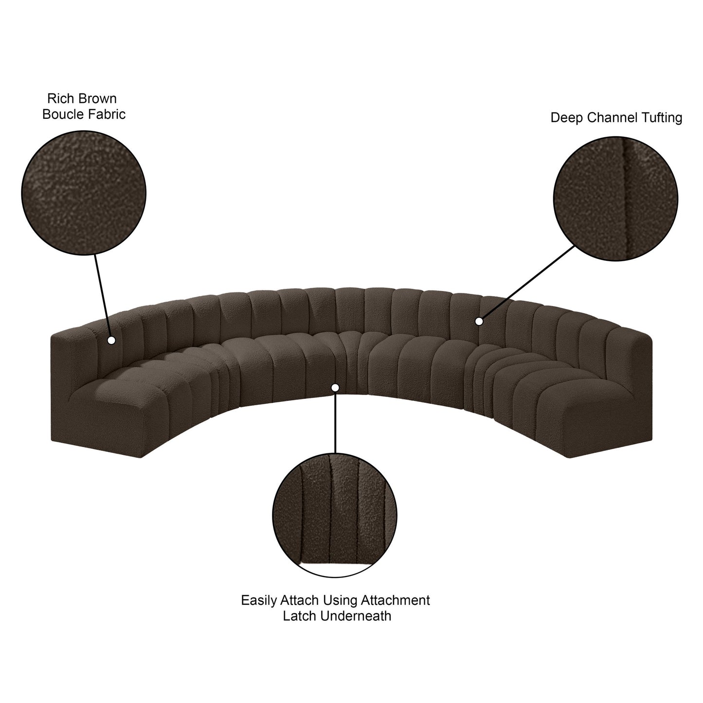 Arc - Boucle Fabric 7 Piece U-Shaped Modular Sofa