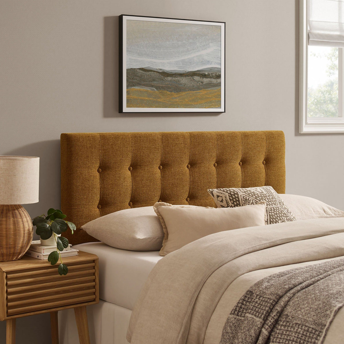 Emily Upholstered Fabric Headboard - Full, Copper