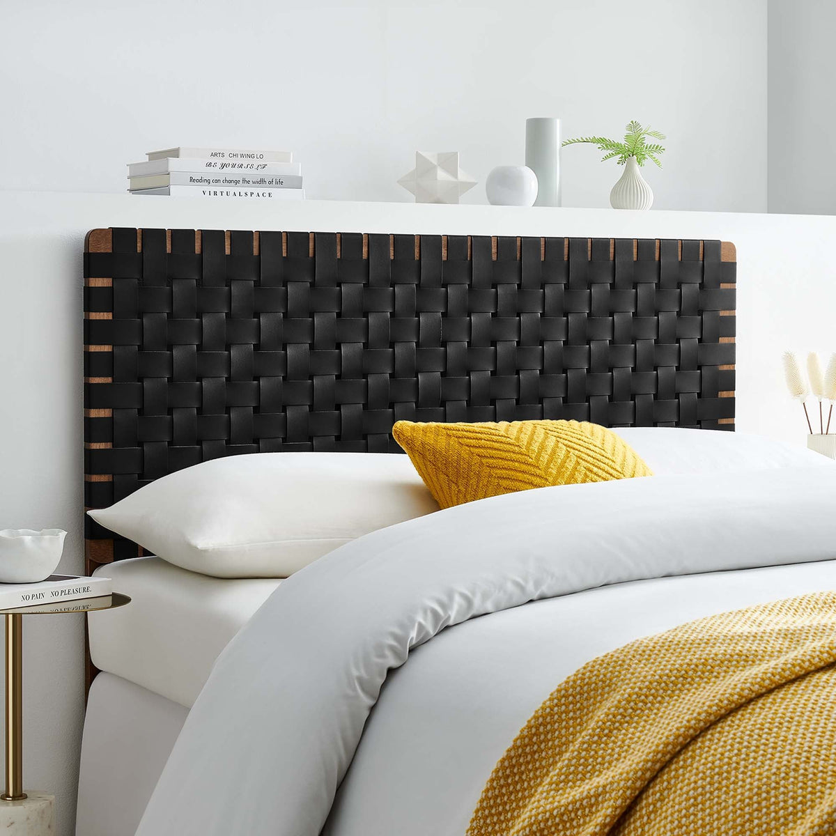 Sparta Weave Vegan Leather Headboard - Full, Walnut Black