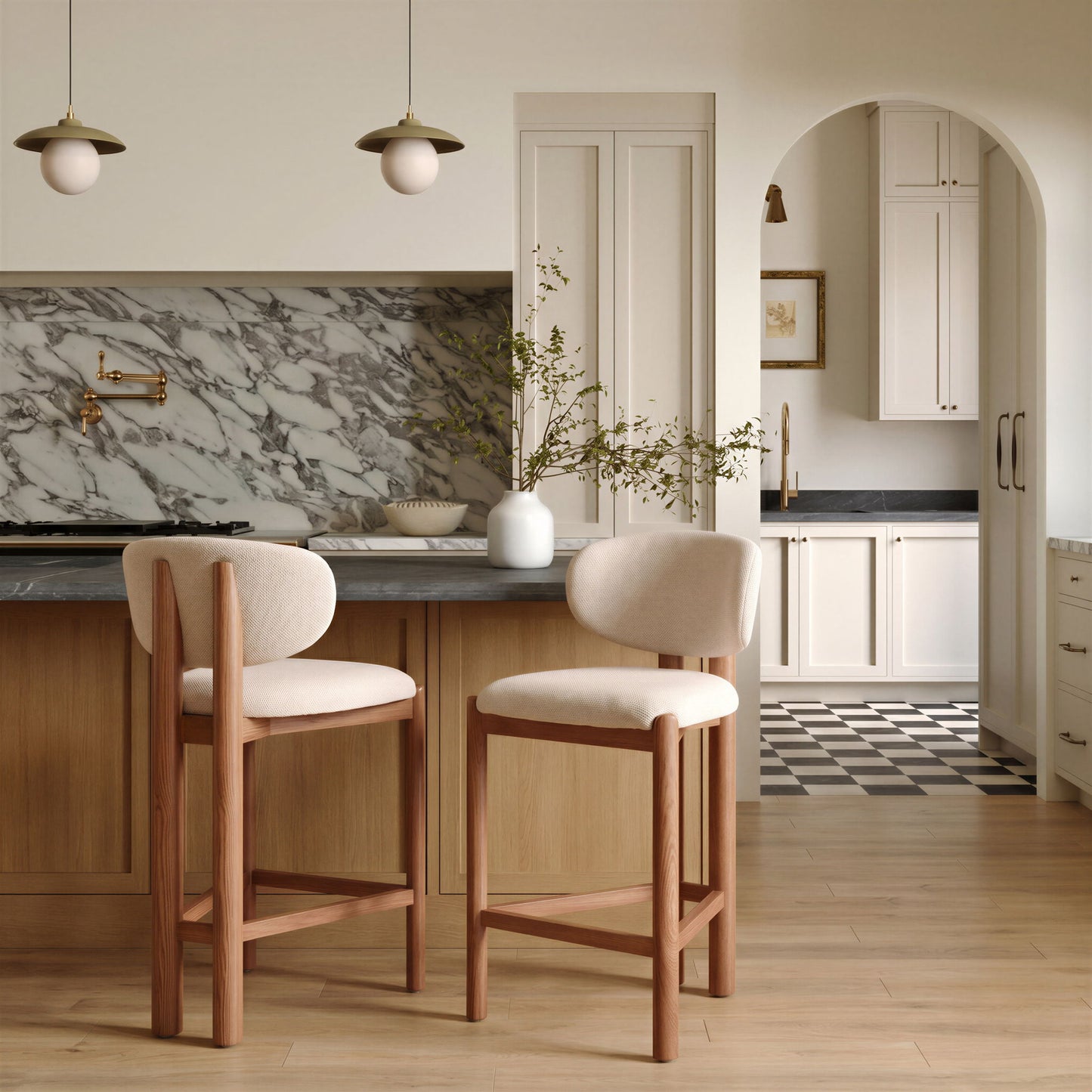 Rosetta - Counter Stool (Set of 2) - Beige / Walnut